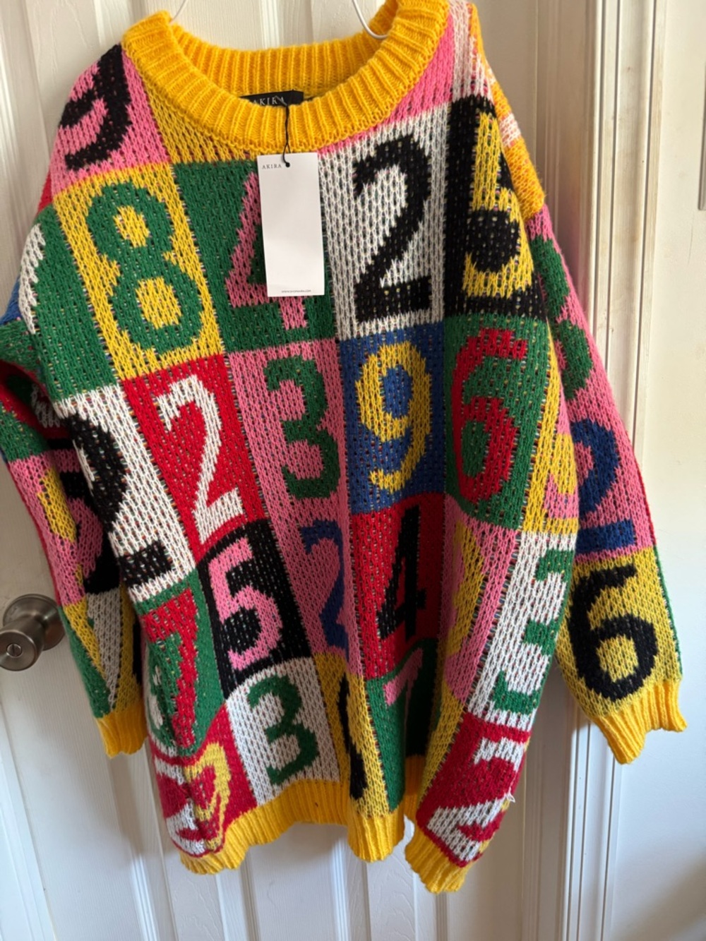 AKIRA Multicolor Number-Print Crewneck Sweater
